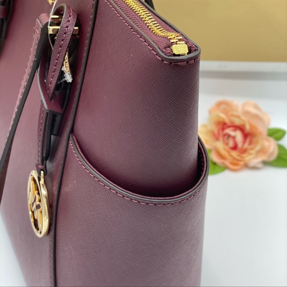 MICHAEL KORS Charlotte Large Leather Top-Zip Tote Dark Cherry NWT - Picture 7 of 16